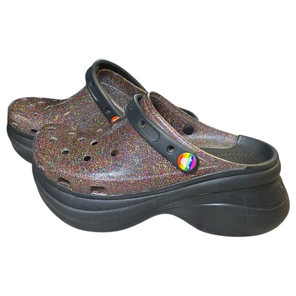 Crocs Platfirm Clogs Womens Sz 8 Classic Bae Pride Translucent Glitter - Picture 12 of 16